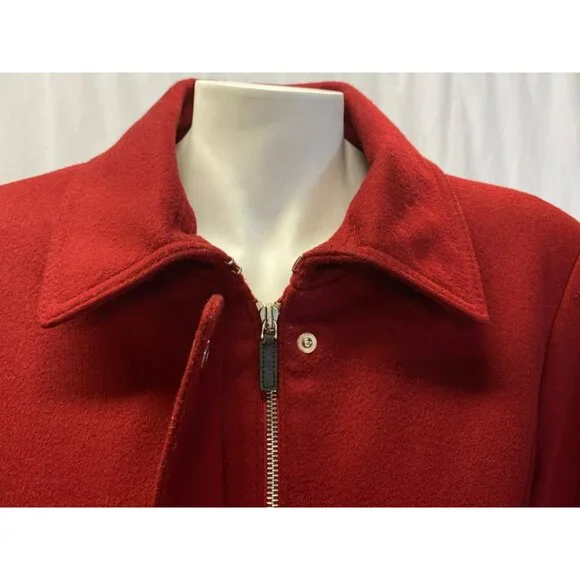 Talbots Wool Coat Size 16 Brick Red Peacoat Classic Zip Front Car Jacket - Picture 10 of 12